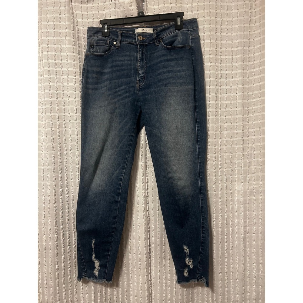 KanCan Women High Rise Skinny Jeans Medium Wash Distressed Raw Hem KC8555D 13/30
